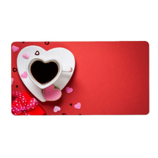 Étiquette Café Avec Boîte Cadeau Rouge Et Cookie