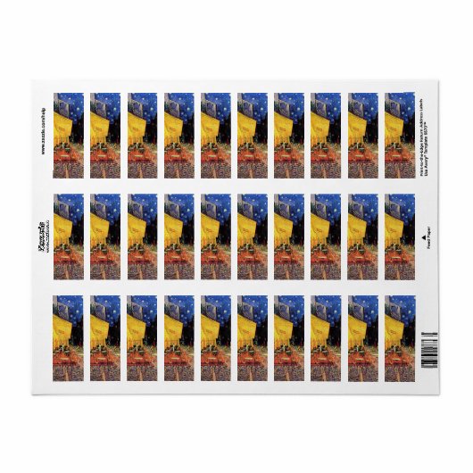 Étiquette Café Terrasse à la nuit par Vincent van Gogh (Feuille entière)