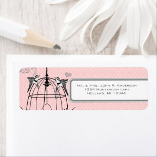 Étiquette Cage à oiseaux en damas rose notes de musique et c