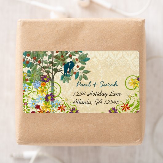 Étiquette Cage vintage d'oiseaux Damask Gold Bird Cage (En situation)