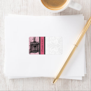 Étiquette Cage Vintage Rose & Noir Damas Points