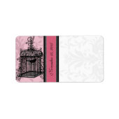 Étiquette Cage Vintage Rose & Noir Damas Points (Devant)