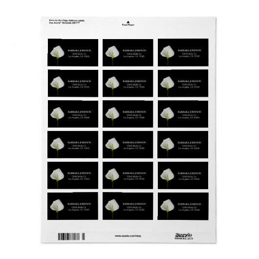 Étiquette Calla Lily (Feuille entière)