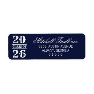 Étiquette Calligraphie 2024 Diplôme Bleu Adresse de Retour