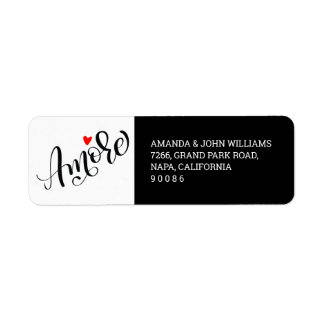 Étiquette Calligraphie Amore Black and White Adresse de reto