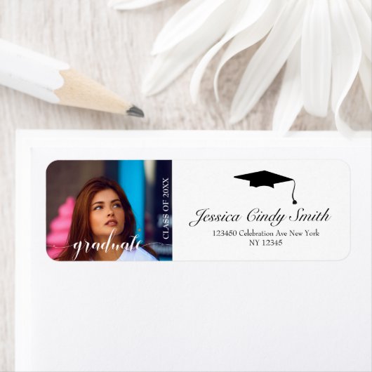 Étiquette Calligraphie Casquette diplômé Customisé Adresse p (En situation)