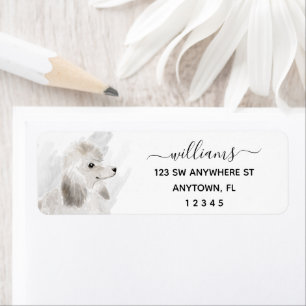 Étiquette Calligraphie Chien de caniche blanc Adresse de ret