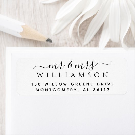 Étiquette Calligraphie de script minimal Nom de M. & Mme Cou (En situation)