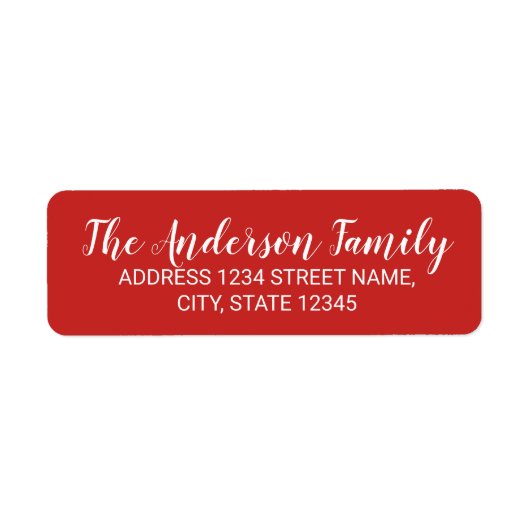 Étiquette Calligraphie moderne rouge et blanc Nom de famille (Devant)