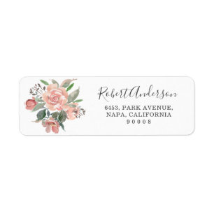 Étiquette Calligraphie Script Blush Aquarelle Adresse floral