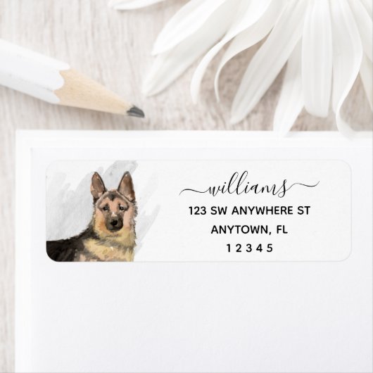 Étiquette Calligraphy German Shepherd Dog Return Address (En situation)