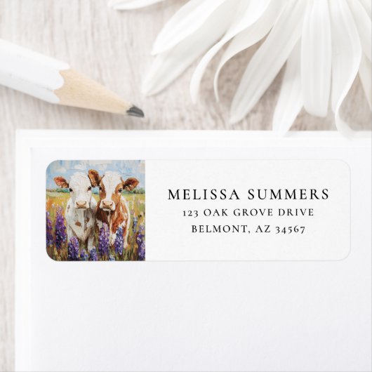 Étiquette Calves de vache Lupine Fleurs de ferme Art (En situation)