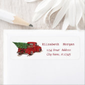 Étiquette Camion Rouge Sapin de Noël Joyeux Noël (En situation)