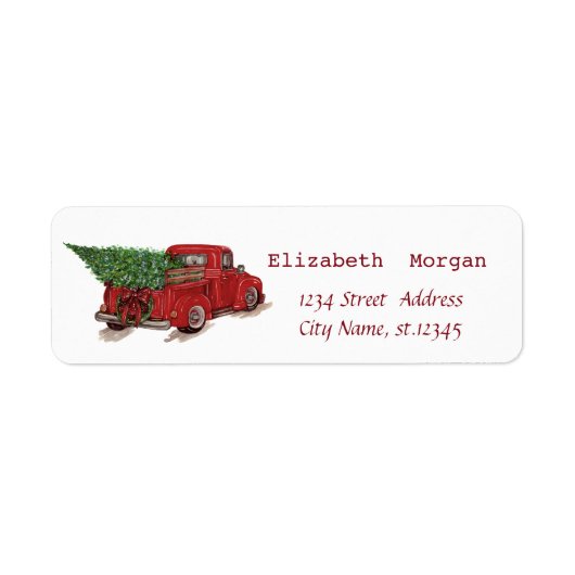 Étiquette Camion Rouge Sapin de Noël Joyeux Noël (Devant)
