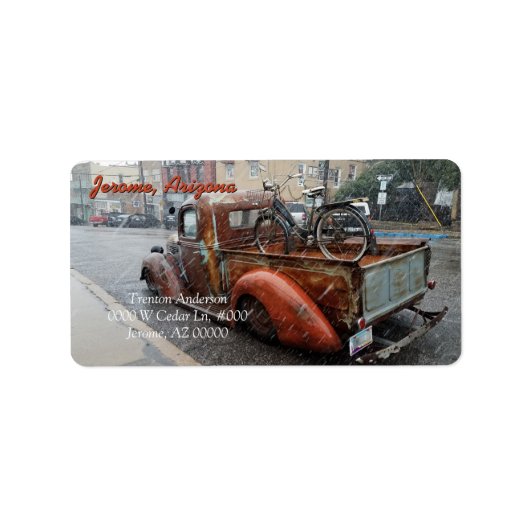 Étiquette Camion vintage avec vélo / Jérôme, Arizona (Devant)