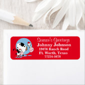 Étiquette Campagne Vaches de Noël avec chapeaux de Père Noël (En situation)