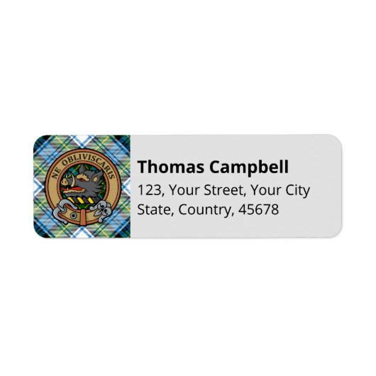 Étiquette Campbell Crest au-dessus de Tartan (Devant)