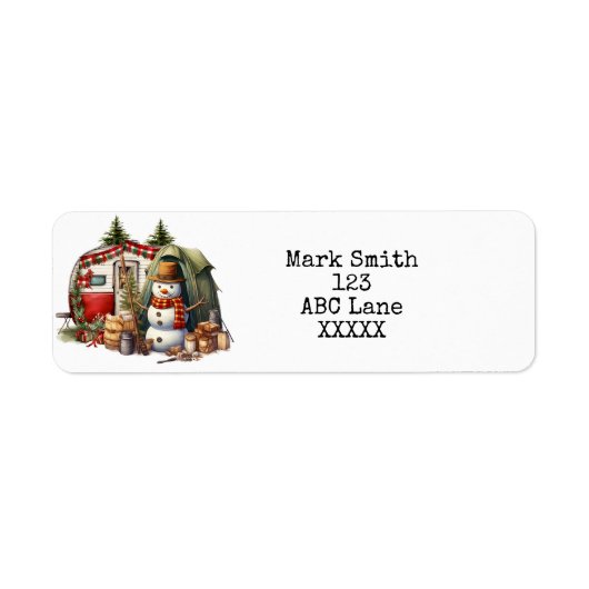 Étiquette Camping Snowman Thème de Noël pour Camper (Devant)