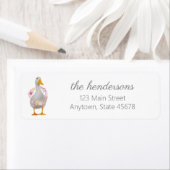 Étiquette Canard blanc de printemps avec couronne de fleurs (En situation)