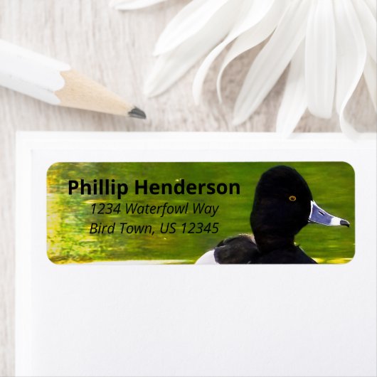 Étiquette Canards encordés noir et blanc Oiseaux verts Eau v (En situation)