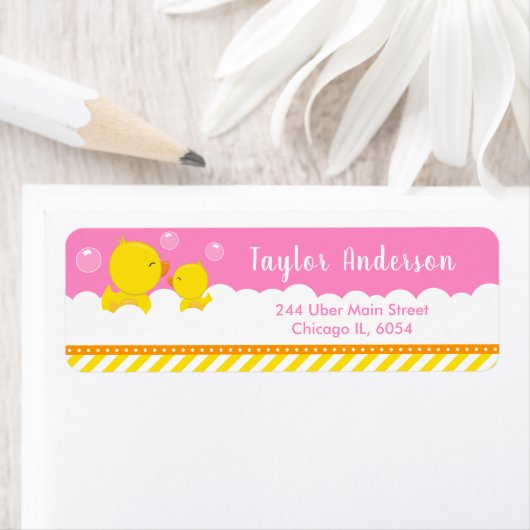 Étiquette Caoutchouc jaune et rose (En situation)