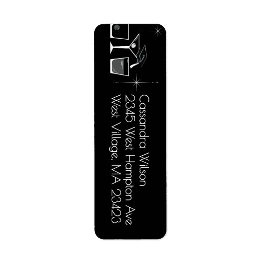 Étiquette Cap and Cocktail Graduation Party Black (Devant)