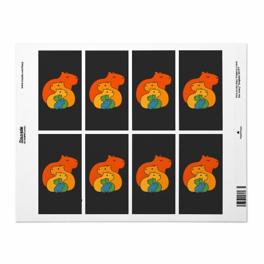 Étiquette Capybaras arc-en-ciel (Feuille entière)