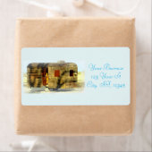 Étiquette Caravane tzigane en bois Patiné (En situation)