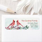 Étiquette Cardinal bird, berry, feuillage Adresse de retour  (En situation)