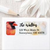 Étiquette Cardinal de Noël aquarelle (En situation)