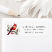 Étiquette Cardinal Red Bird and Berries Adresse de retour La (En situation)