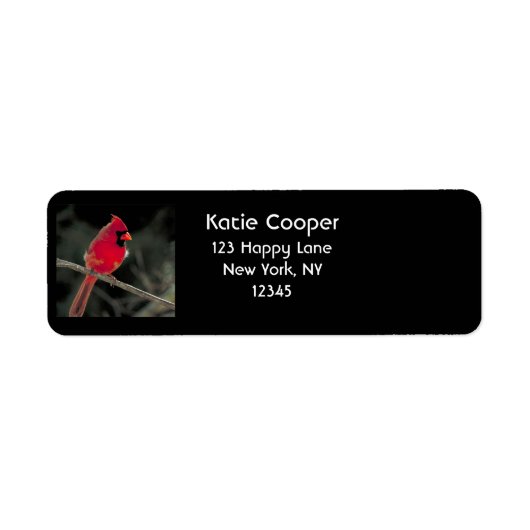 Étiquette Cardinal rouge perché sur une branche d'arbre (Devant)