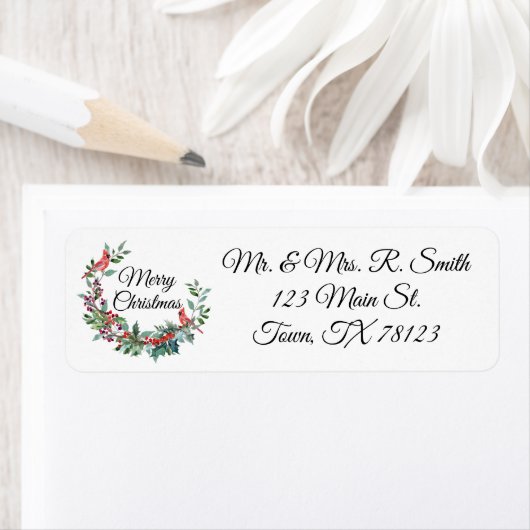 Étiquette Cardinal Rustique Adresse de Noël (En situation)