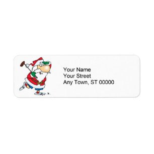Étiquette caricature amusante golfeur santa claus