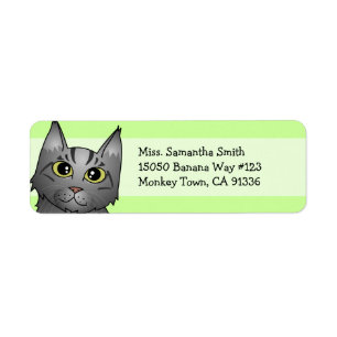 Étiquette Caricature Cute Maine Coon Cat - Tabby D'Argent