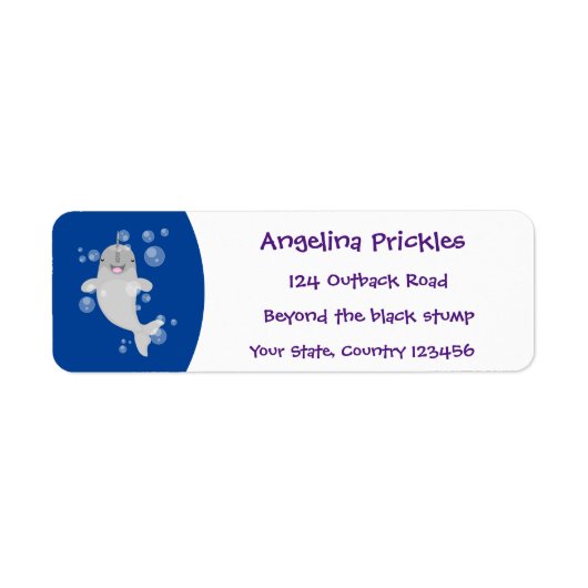 Étiquette Caricature de bulles de narval joyeux (Devant)