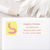 Étiquette Caricature de vers de terre rose joli (En situation)