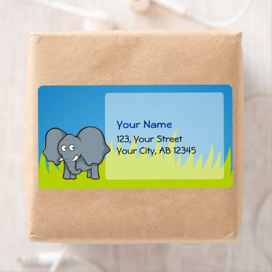 Étiquette Caricature d'éléphant gris (En situation)