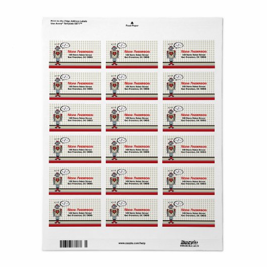 Étiquette Caricature Robot Rétro Cute Kids Boy Fête d'annive (Feuille entière)