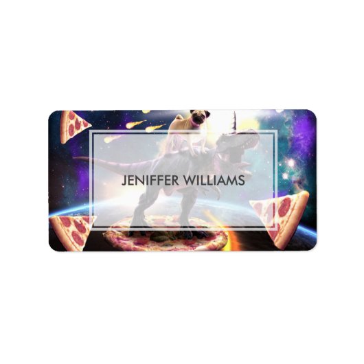 Étiquette Carlin équitation dinosaur licorne dans l'espace (Devant)