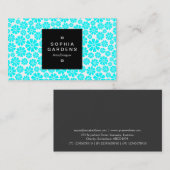 Étiquette carré 01a - 8 Pétales - Cyan en blanc (Devant / Derrière)