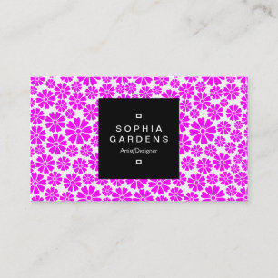 Étiquette carré 01a - 8 Pétales - Magenta sur Blan
