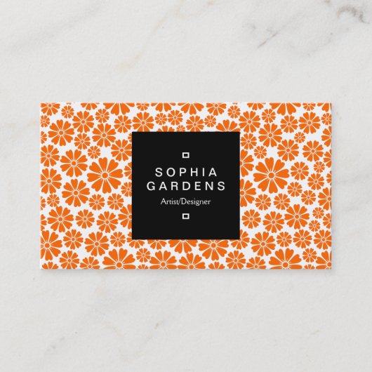 Étiquette carré 01a - 8 Pétales - Orange en blanc (Devant)