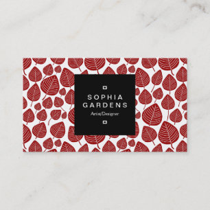 Étiquette Carré 01a - motif feuille 02 - Rouge r
