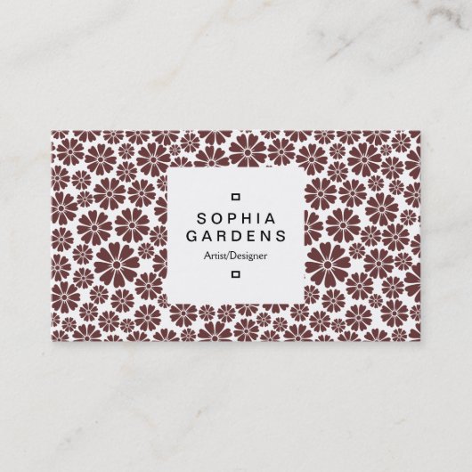 Étiquette carré 03a - 8 Pétales - Dk Brown en blan (Devant)