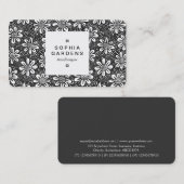 Étiquette carré 03a - Motif à fleurs 140617 - Noir (Devant / Derrière)