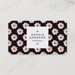Étiquette carré 03a - Motif Dahlia sur Black