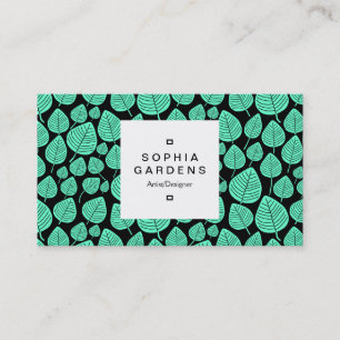 Étiquette carré 03a - motif feuille 02 - Turquoise