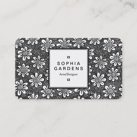 Étiquette carré 05 - Motif à fleurs (Devant)