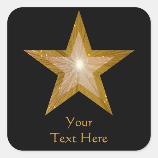 Étiquette carré Gold Star 'Your Text' en noir (Devant)